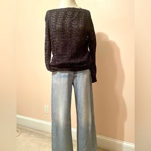Vintage 70s Metallic Thread Iridescent Pointelle Knit Sweater